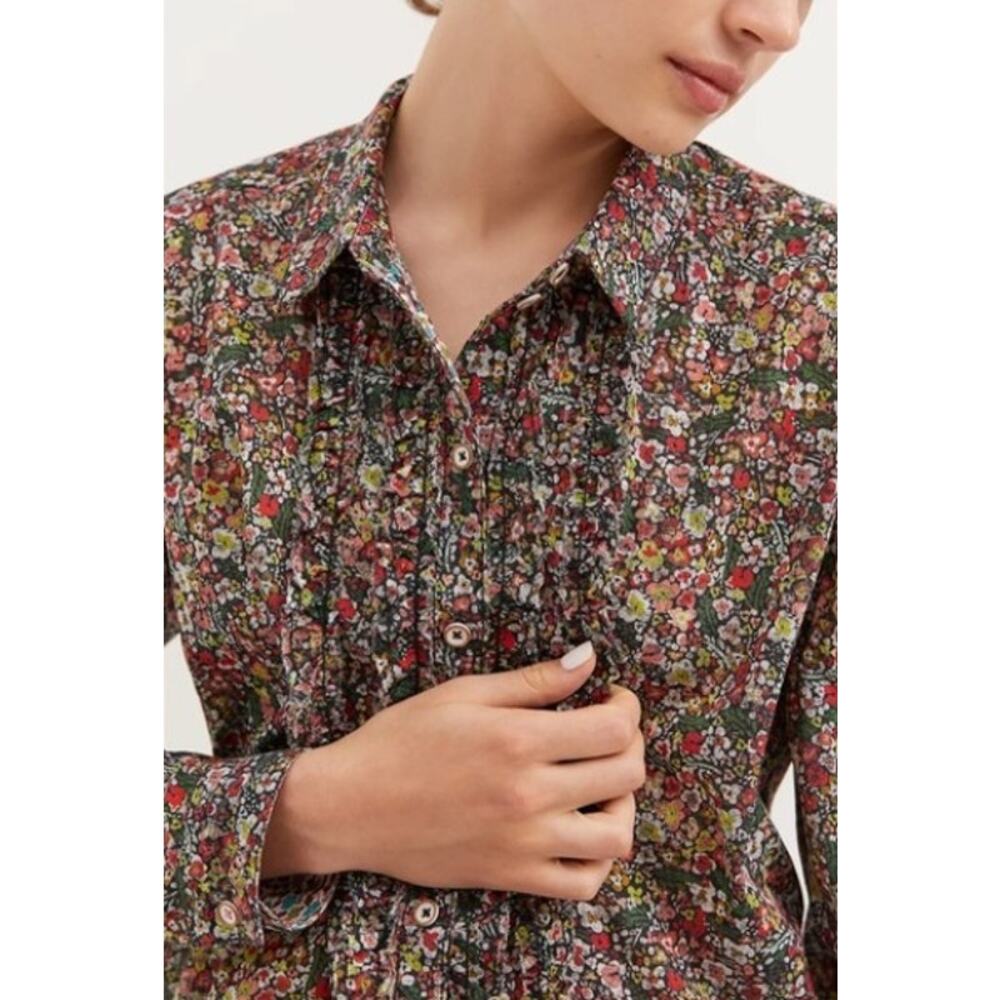 Pilcro Floral Print Ruffled Front Button Up Blouse, Size S - Picture 3 of 10